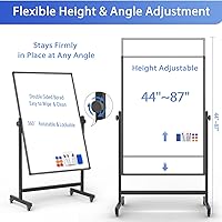 Vista 2 de Rolling Whiteboard on Wheels, Double-Sided Magnetic Dry Erase Board with Stand, Mobile White Board for Office, Classroom, Home (32" x 48")