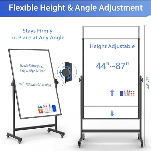 Miniatura 2 de Rolling Whiteboard on Wheels, Double-Sided Magnetic Dry Erase Board with Stand, Mobile White Board for Office, Classroom, Home (32" x 48")