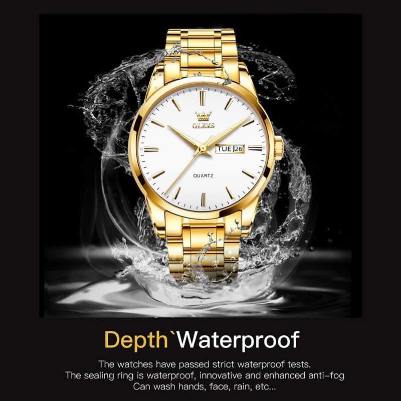 OLEVS Mens Gold Watches Waterproof Stainless Steel Lightweight Watch with Date Classic Luxury Dress Watch for Men Gold White Blue Green Dial - Image 5