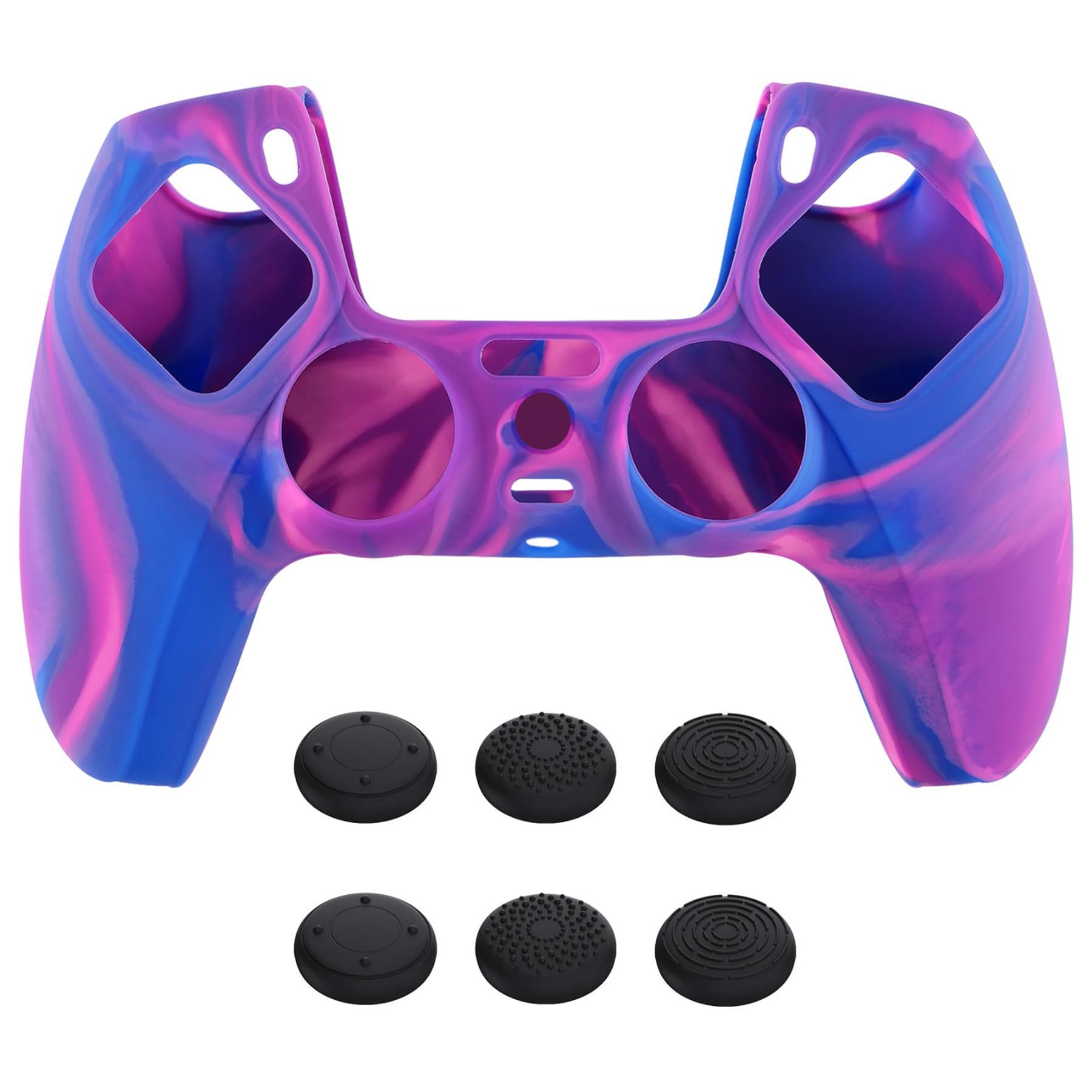 PlayVital Cover Custodia per ps5 Controller Joystick Silicone Case Skin Antiscivolo Gomma Protettiva con Copri Levette Analogiche-Rosa&Viola&Blu Mimetico