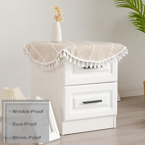 Miniatura 3 de YZKITM Mantel redondo rústico pequeño lavable a rayas jacquard de lino resistente estilo granja con borlas para cocina, comedor, fiesta, decoración