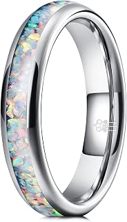 Tungsten Rings for Women Wedding Band with Opal Stone Foils Inlay Unisex Engagement Ring Domed Polish