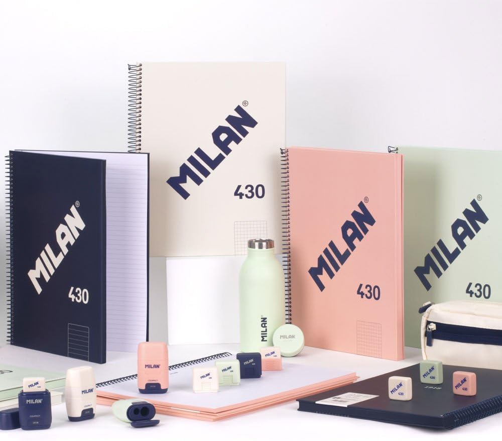 MILAN® Pack of 4 A4 Hardcover Notebooks, Lined Paper (7 mm), 80 Sheets of 95 g/m², Rubber Collection 430