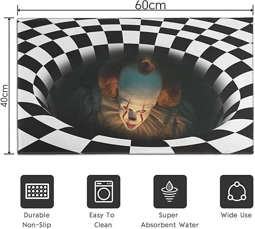 Miniatura 2 de Felpudo de payaso con ilusión de Halloween, tapete de ilusión de vórtice 3D, de goma antideslizante, lavable, impermeable, duradero, fácil de