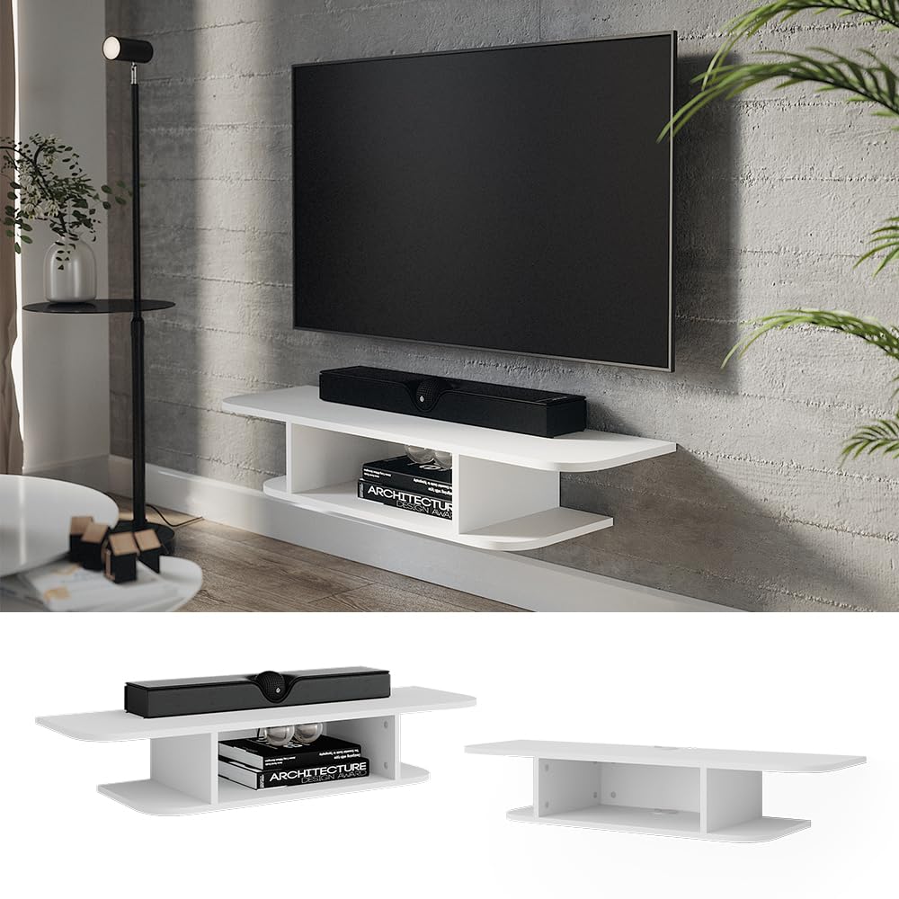 Vicco Mobile tv Lorio, Bianco, 105 x 18.2 cm Scomparti aperti, per la conservazione di dispositivi multimediali e accessori