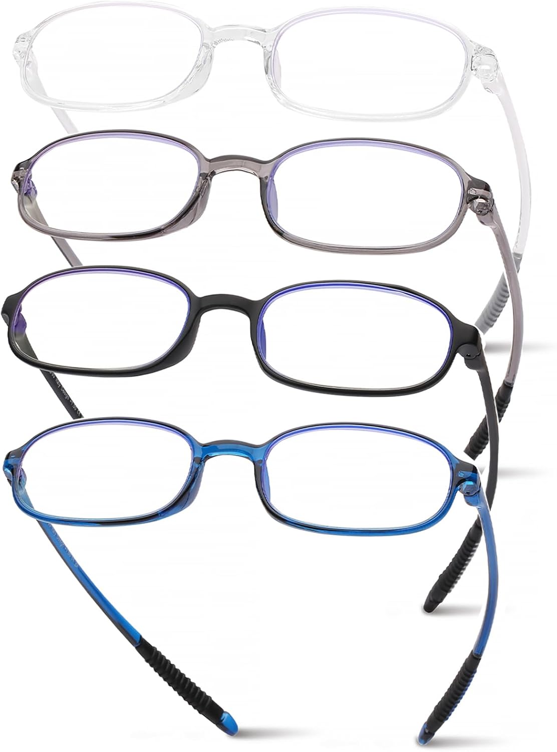 AQWANO 4 Pack Blue Light Blocking Reading Glasses for Men Women, Half Lens Computer Readers, Durable Lightweight TR90 Flexible Frame Eyeglasses Anti Eyestrain (1.25)