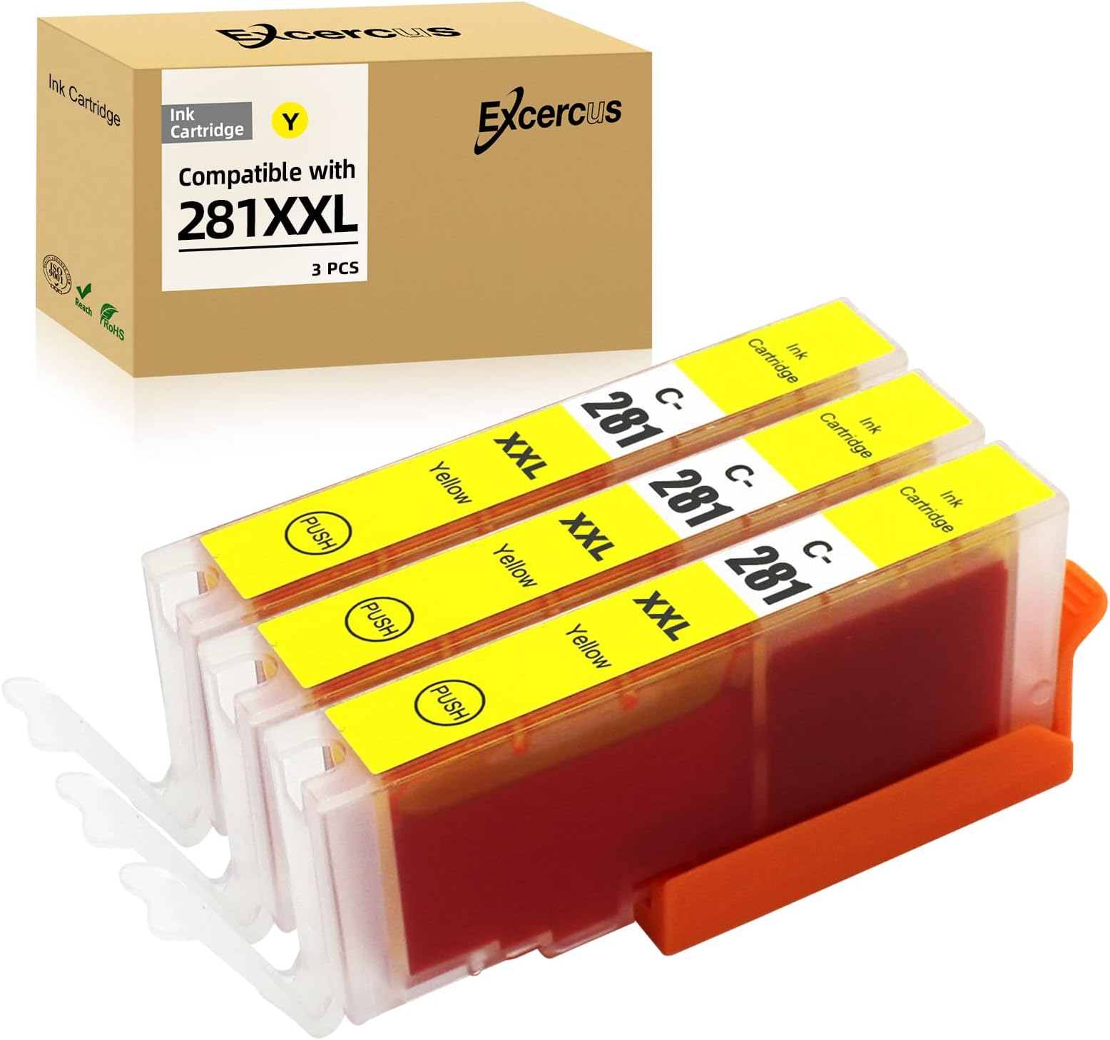 Replacement for Canon CLI-281 CLI-281 XXL Yellow Compatible Ink Cartridges Use for PIXMA TS9120 TR7520 TR8520 TS6120 TS6220 TS8120 TS8220 TS9520 TS6320 TS9521C (3X 281XXL Yellow)