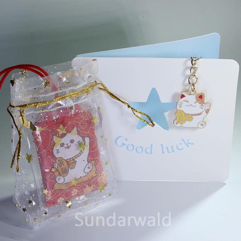 Miniatura 2 de Fortune Cat Omamori japonés y llavero, Maneki Neko - Dijes de buena suerte, color rojo para bendecir, amor, amistad, riqueza, protección de energía