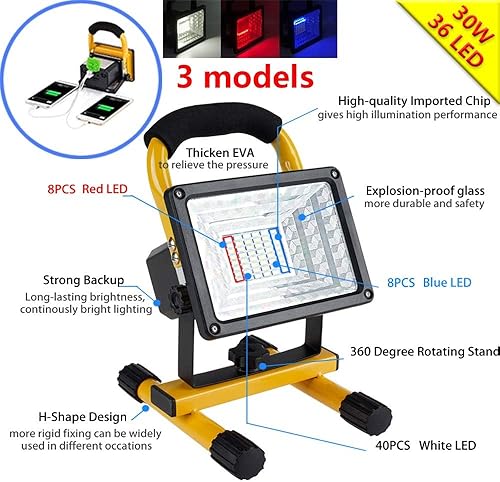 Miniatura 3 de 30 W 36 LED Lanfu - Focos LED portátiles para trabajo al aire libre, camping, pesca, reparación de iluminación, baterías de litio recargables