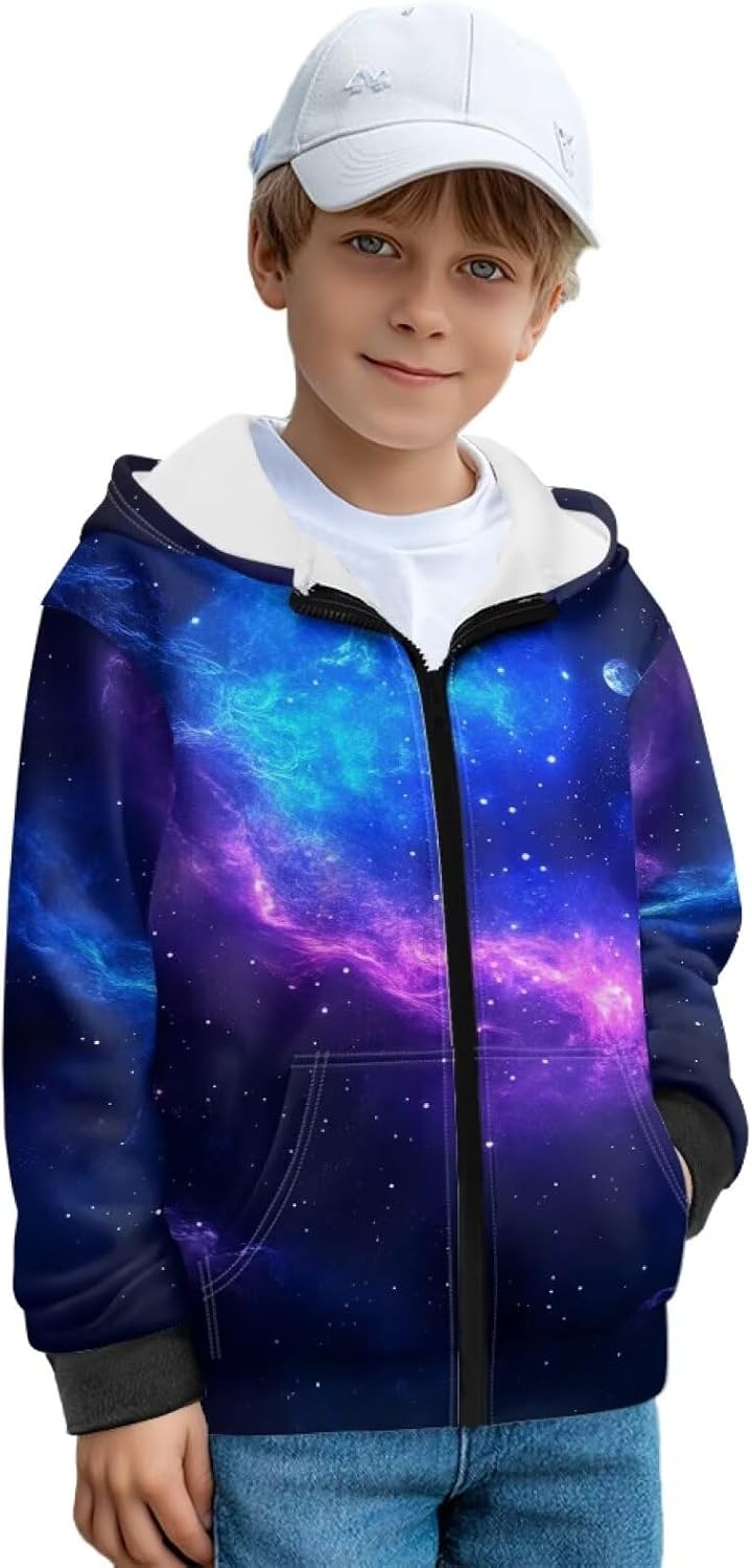 Boys Zip Up Hoodies Long Sleeve Sweatshirt Size 6-16
