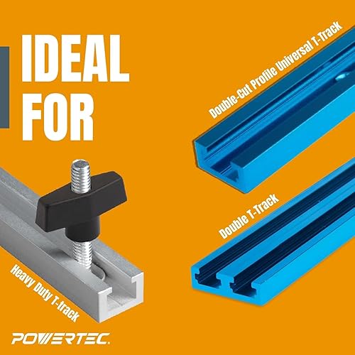Miniatura 36 de POWERTEC 71169 Pista en T universal de 48 pulgadas con 2 abrazaderas de sujeción, azul anodizado