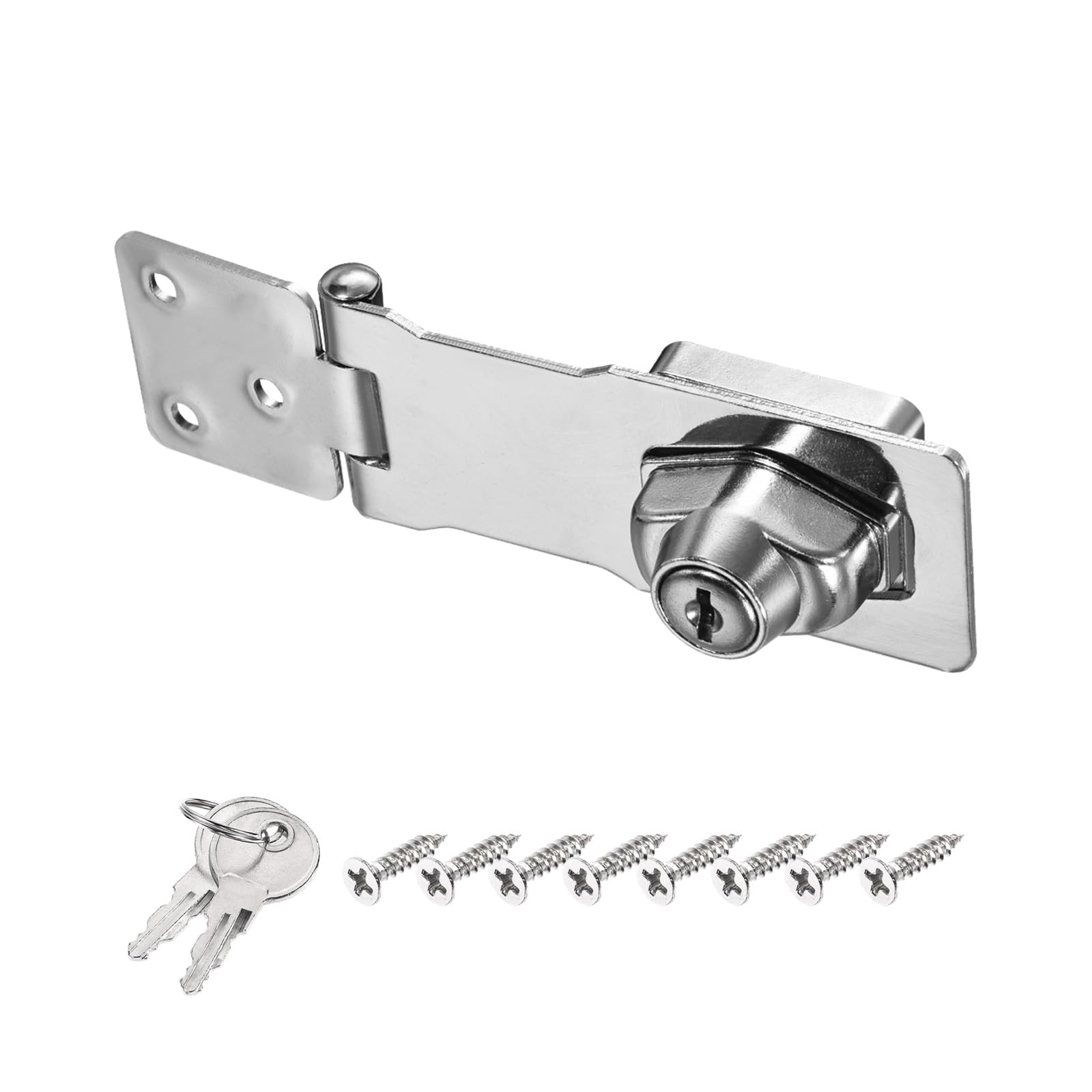 PATIKIL Keyed Hasp Locks, 4 Inch Twist Knob Locking Hasp Lock Metal Safety Hasp Latches for Cabinet Small Door Keyed Different, Silver