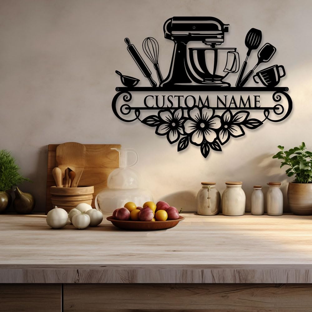 Custom Kitchen Metal Sign Art, Personalized Name Sign Dining Room Wall Art Decor, Custom Metal Sign Cooking Room, Housewarming Wall Hanging (Style 4)