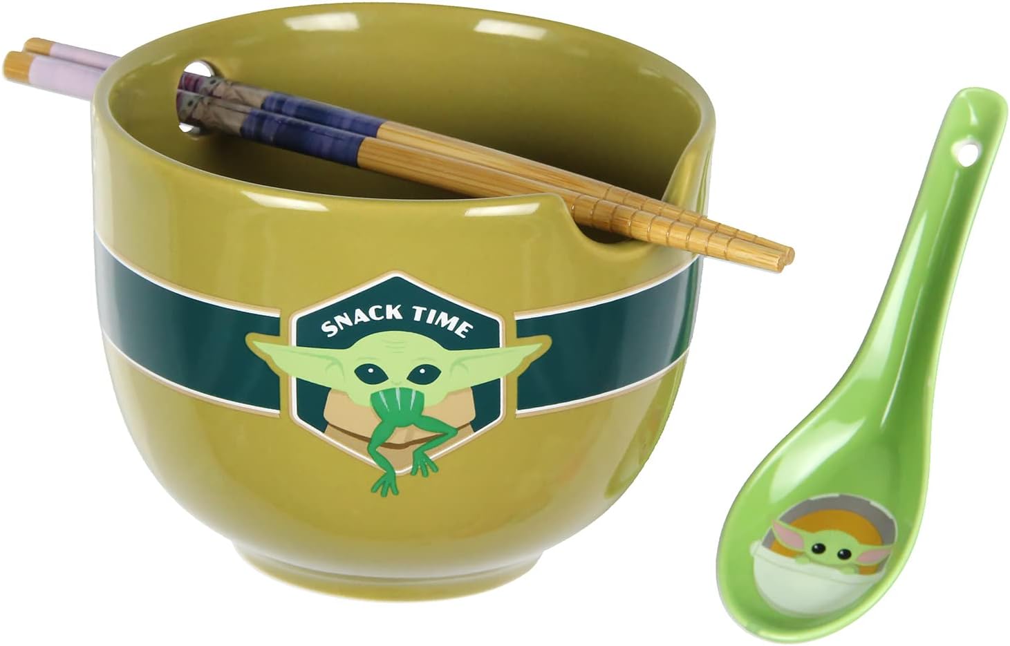 Star Wars The Mandalorian Grogu Baby Yoda Snack Time Ramen Noodle Bundle with Bowl, Spoon, And