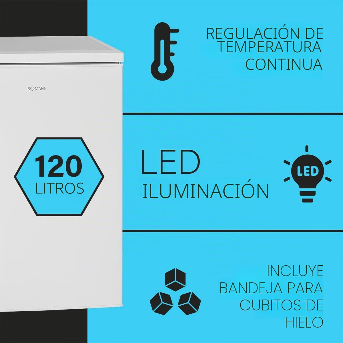Refrigerador Bomann® con congelador - Refrigerador para bebidas con capacidad de 120 L y 2 estantes de vidrio - - Refrigerador pequeño con control de temperatura continuo - KS 2194.1 Blanco