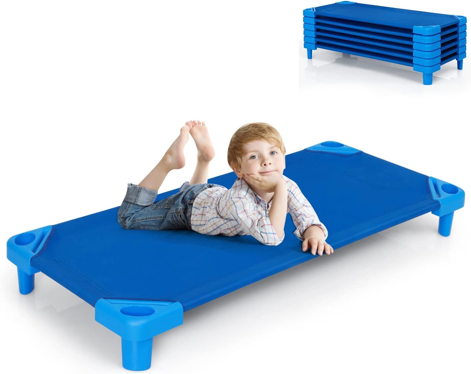 HOMGX Toddler Daycare Cots, Space-Saving Children Naptime Cot, Stackable Portable Crib w/Simple Lifting Angle, Suitable for Nursery and Preschool Classes
