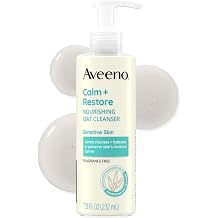 Aveeno Calm + Restore Nourishing Oat Face Cleanser, Daily Hydrating Facial Cleanser for Sensitive Skin with Nourishing Oat &amp; Feverfew, Hypoallergenic, Non-Comedogenic, Fragrance-Free, 7.8 Fl Oz