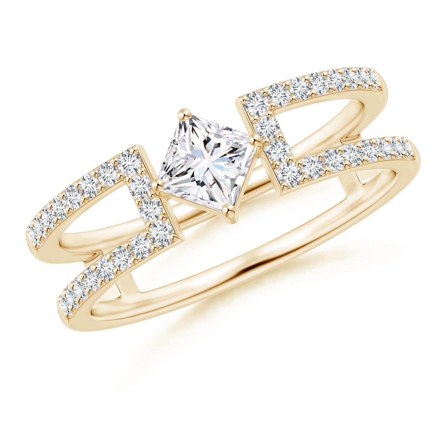 Angara Lab-Grown Princess Diamond Parallel Split Shank Ring with Accents in Silver / 14K Solid Gold/Platinum | April Birthstone, Birthday, Engagement, Anniversary, Wedding Jewelry Gift for Women