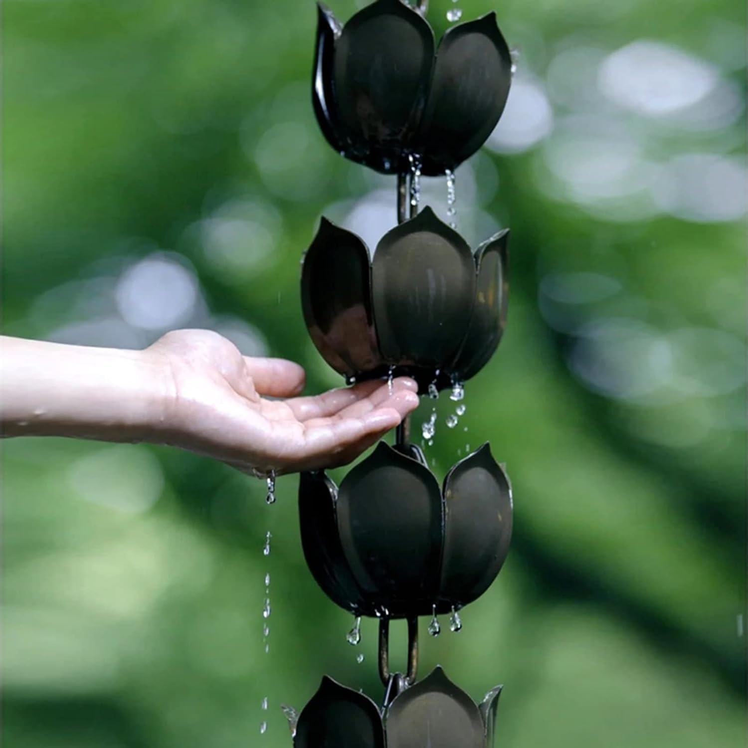 Rain Chain Japanese Courtyard Rain Catcher Chain for Yard Villa, Petals Rainwater Diverter Downspouts(150cm (5ft))