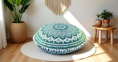 Miniatura 3 de Funda de almohada redonda con diseño de mandala para el suelo, funda de cojín para asiento, hippie, decorativa, bohemio, otomano, funda de puf