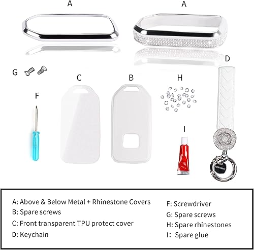 Miniatura 7 de Compatible con funda para llavero Honda con llavero, funda de repuesto de diamantes de imitación de cristal, funda de llavero blanca para Honda