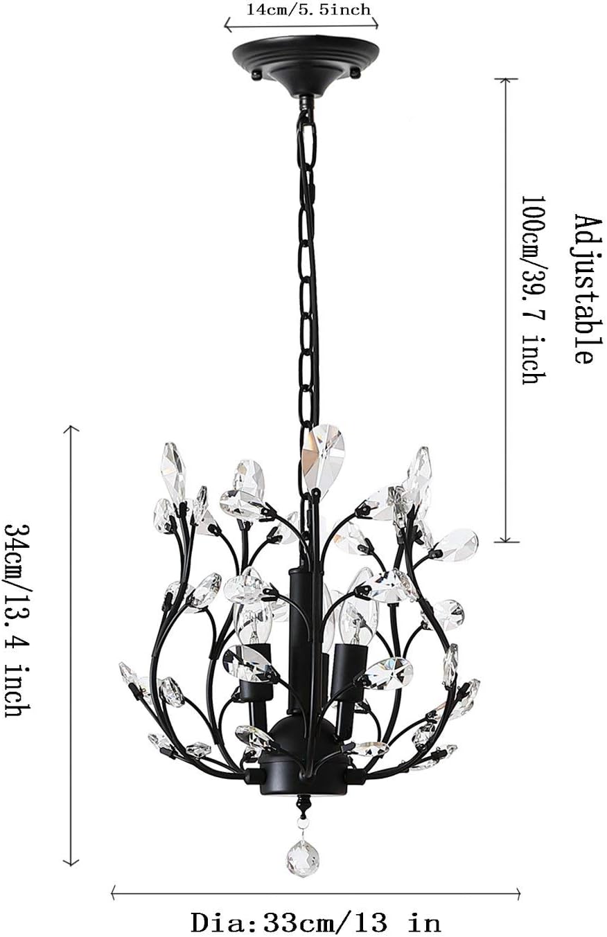Diagram showing the dimensions of the Garwarm Black Crystal Chandelier