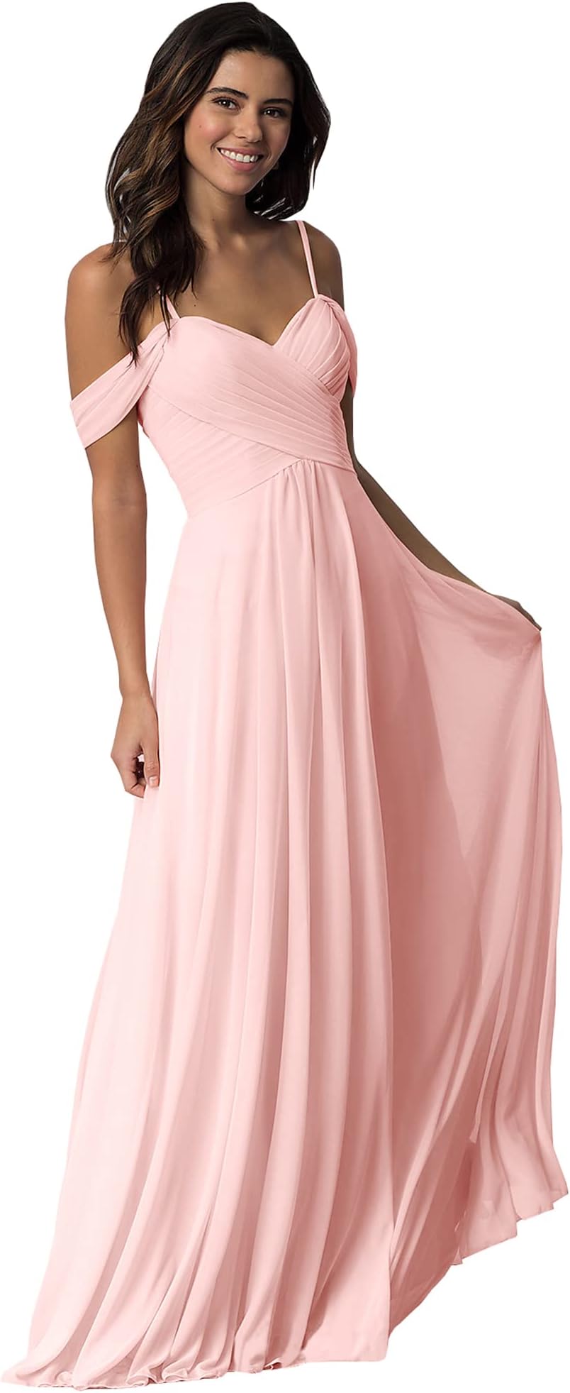 WuliDress Women's Off The A Line Bridesmaid Dress Ruched Prom Party Evening Gown