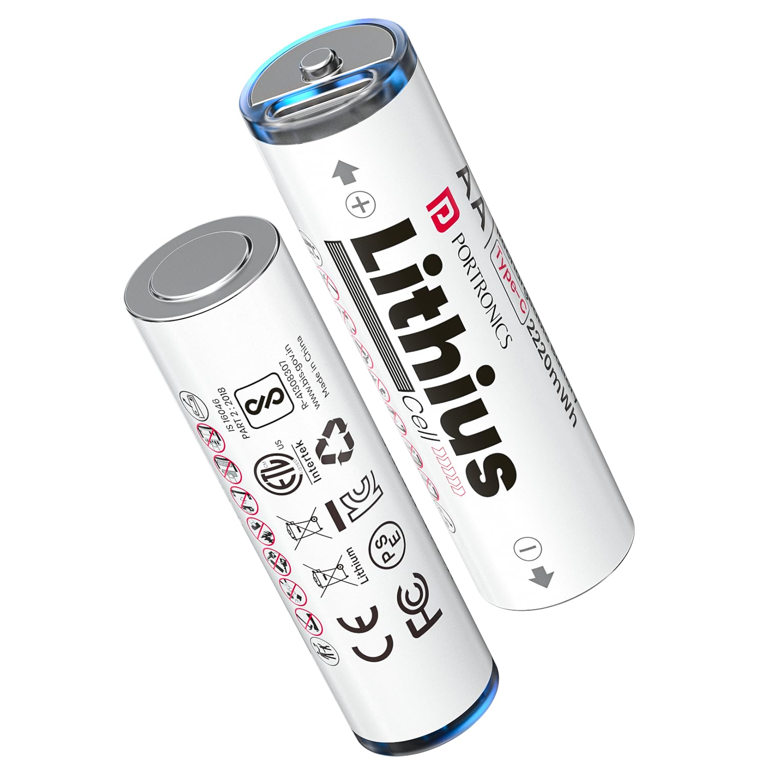 Portronics AA Lithius Type C Rechargeable Batteries, Pack of 2, Durable & Cost Effective Cell, Upto 1480mAh Capacity, Low Self Discharge, Rechargeable Upto 500 Times (White)