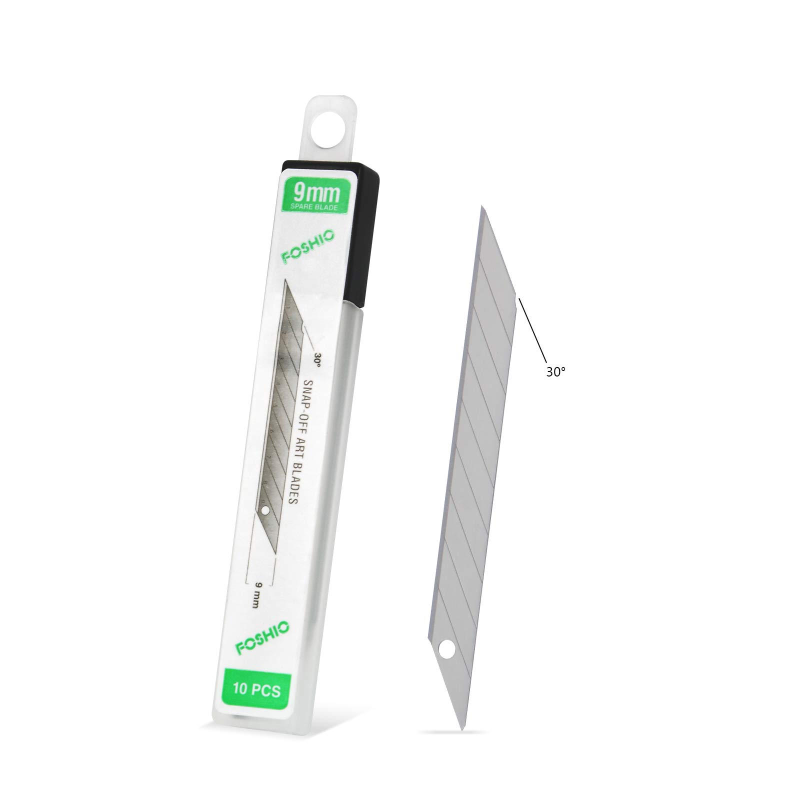 FOSHIO 50 Pezzi 9 millimetri Coltello a 30 gradi in acciaio al carbonio Cutter Professionale Lame installazione a mano e accessori per ufficio - universale Art Knife Lame