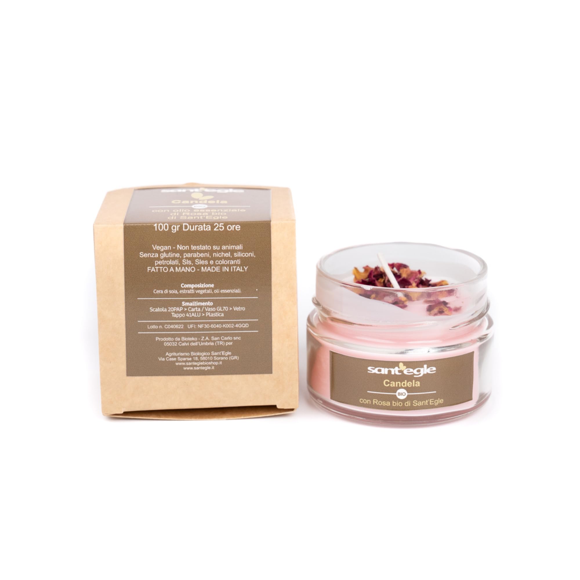 Sant'Egle Bio Duftkerze mit ätherischem Rosenöl, 3 x 100 g
