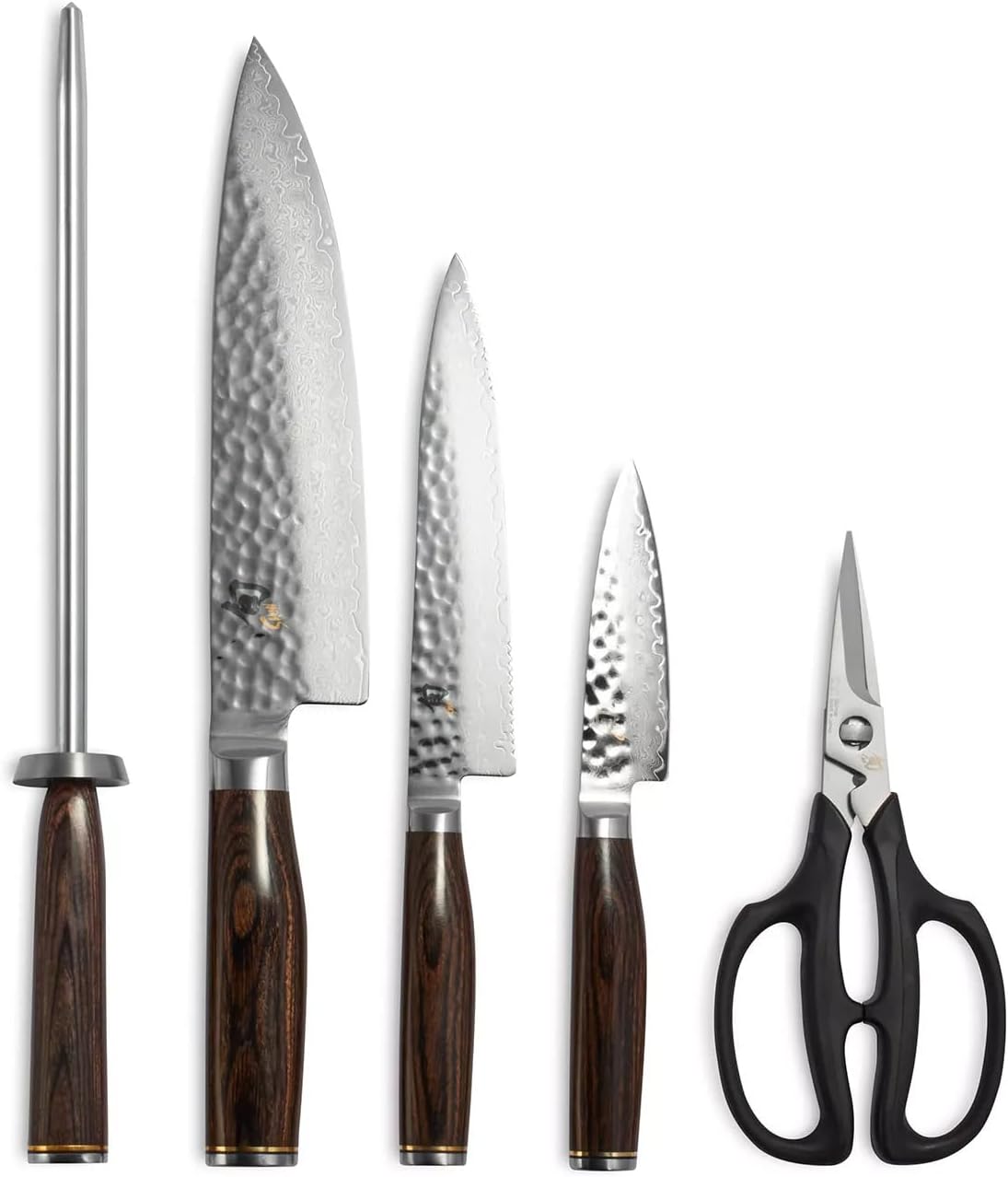 Shun Cutlery Premier 6 Piece Knife Block Set, Includes 8 Inch Chef's Knife, 4 Inch Paring Knife, 6.5 Inch Serrated Utility Knife, Herb Shears, & Honing Steel, Handcrafted Japanese Kitchen Knives
