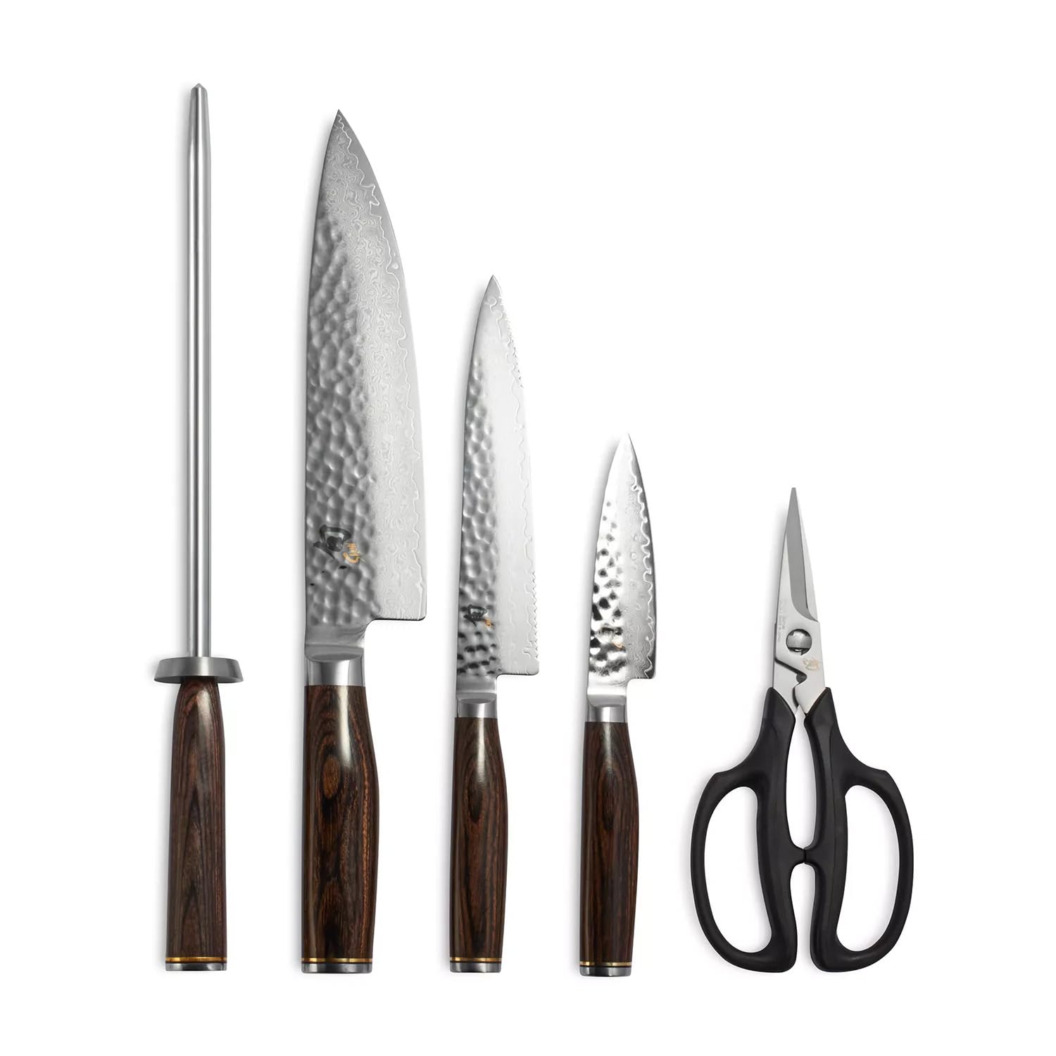 Shun Cutlery Premier 6 Piece Knife Block Set, Includes 8 Inch Chef's Knife, 4 Inch Paring Knife, 6.5 Inch Serrated Utility Knife, Herb Shears, & Honing Steel, Handcrafted Japanese Kitchen Knives