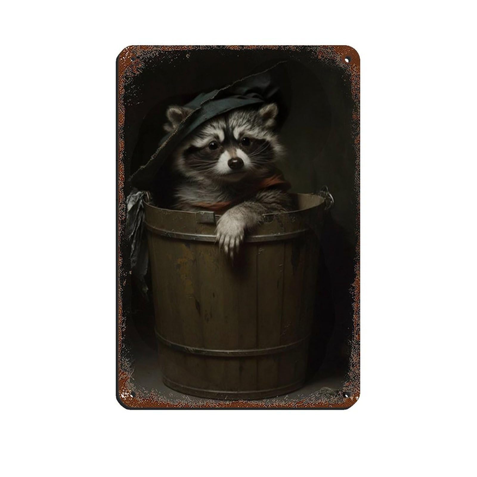 Raccoon in Trash, Vintage Poster Retro Poster Metal Tin Sign Chic Art Retro Iron Painting Bar People Cave Cafe Family Garage Poster Wall Decoration 8x12inch(20x30cm)