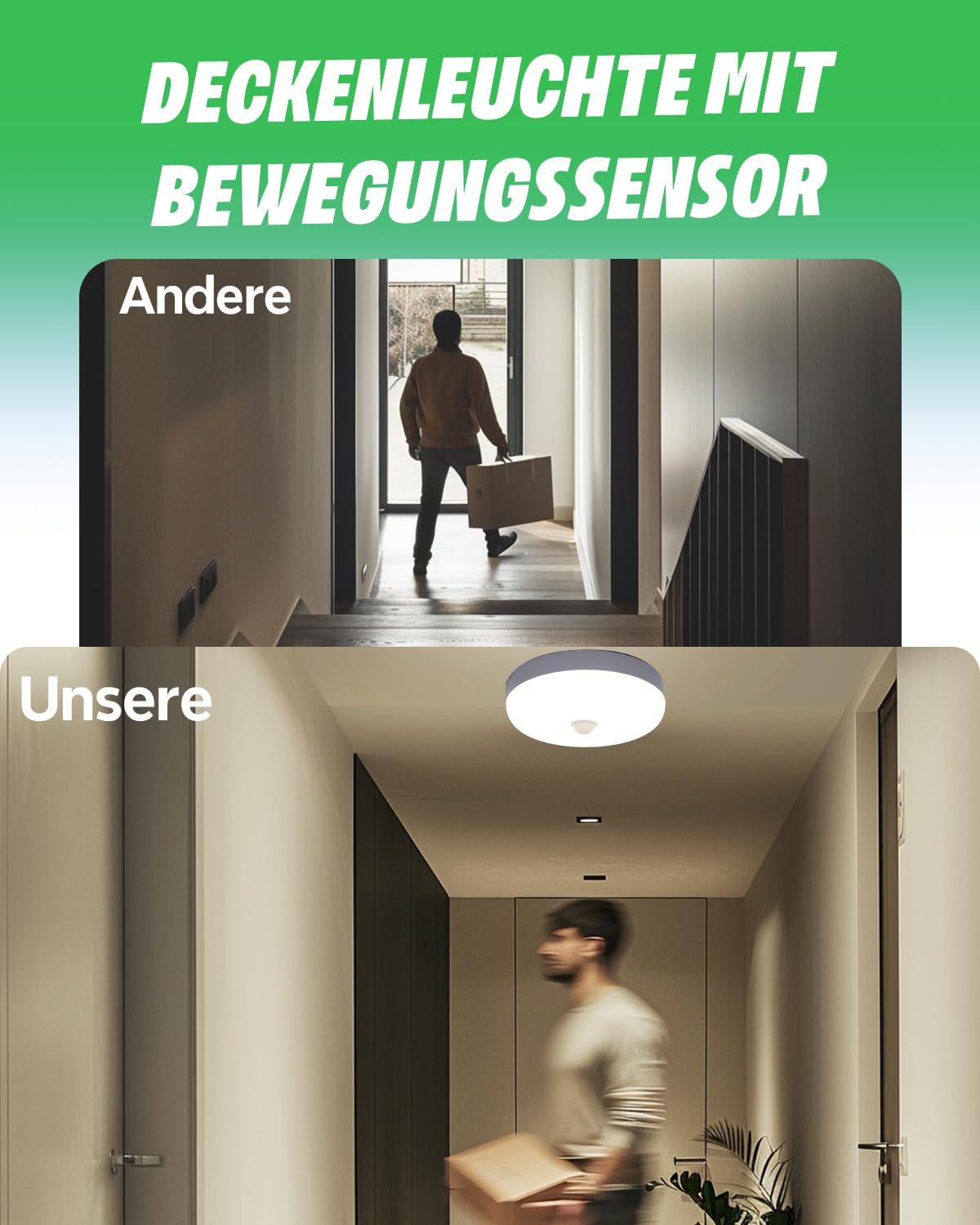 Plafonnier 15W LED avec Détecteur de Mouvemen, Lampe de plafond Rond avec Capteur Blanc Naturel 4000K,IP56 Étanche pour Escalier Intérieur Extérieur, Salle de Bain, Balcon,Garage, Couloir