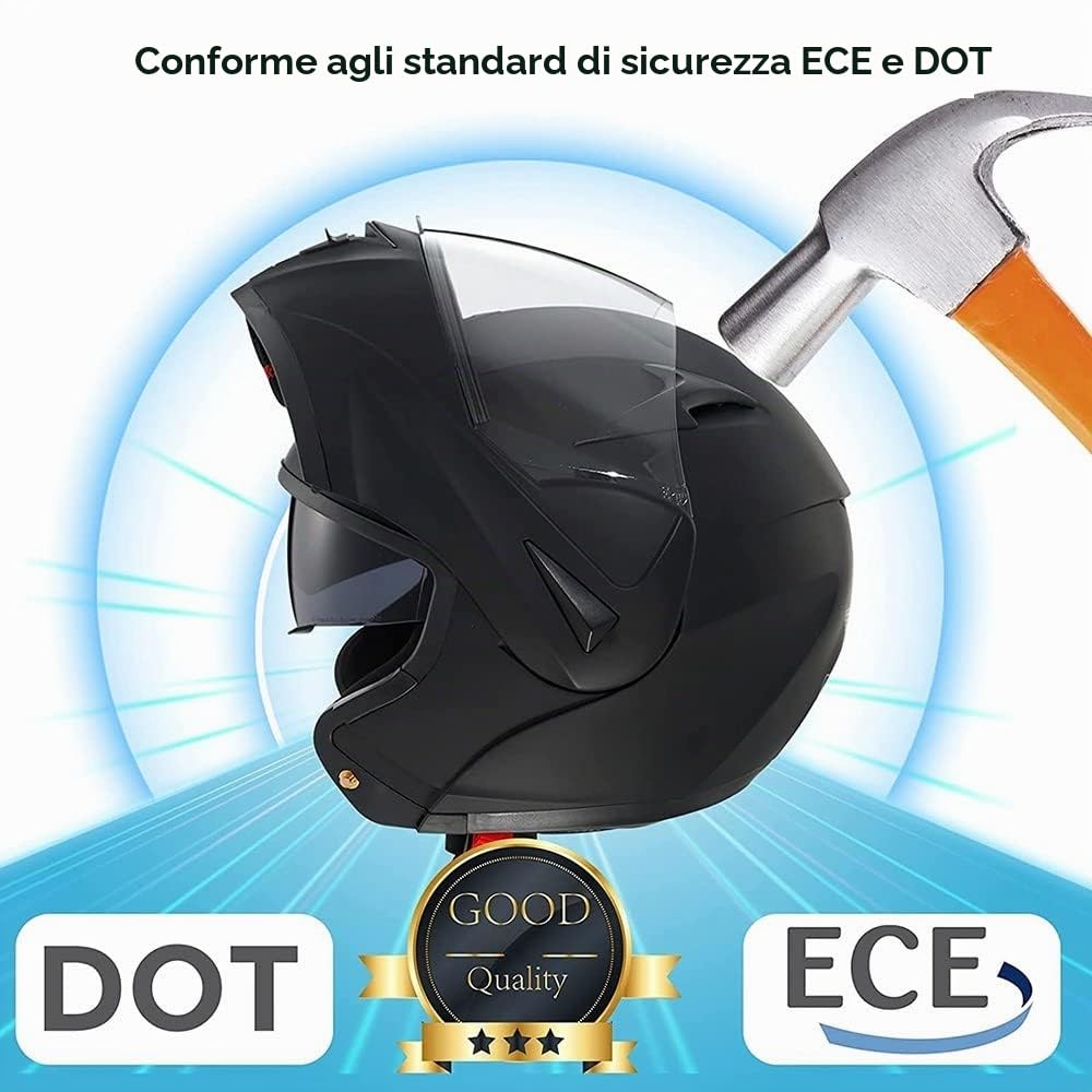 Casco Modulare Bluetooth Moto Integrale Casco Moto con Doppia Visiera Parasole Antiappannamento Antirumore a Risposta ECE Omologato Casco per Donne Uomo 55~62cm