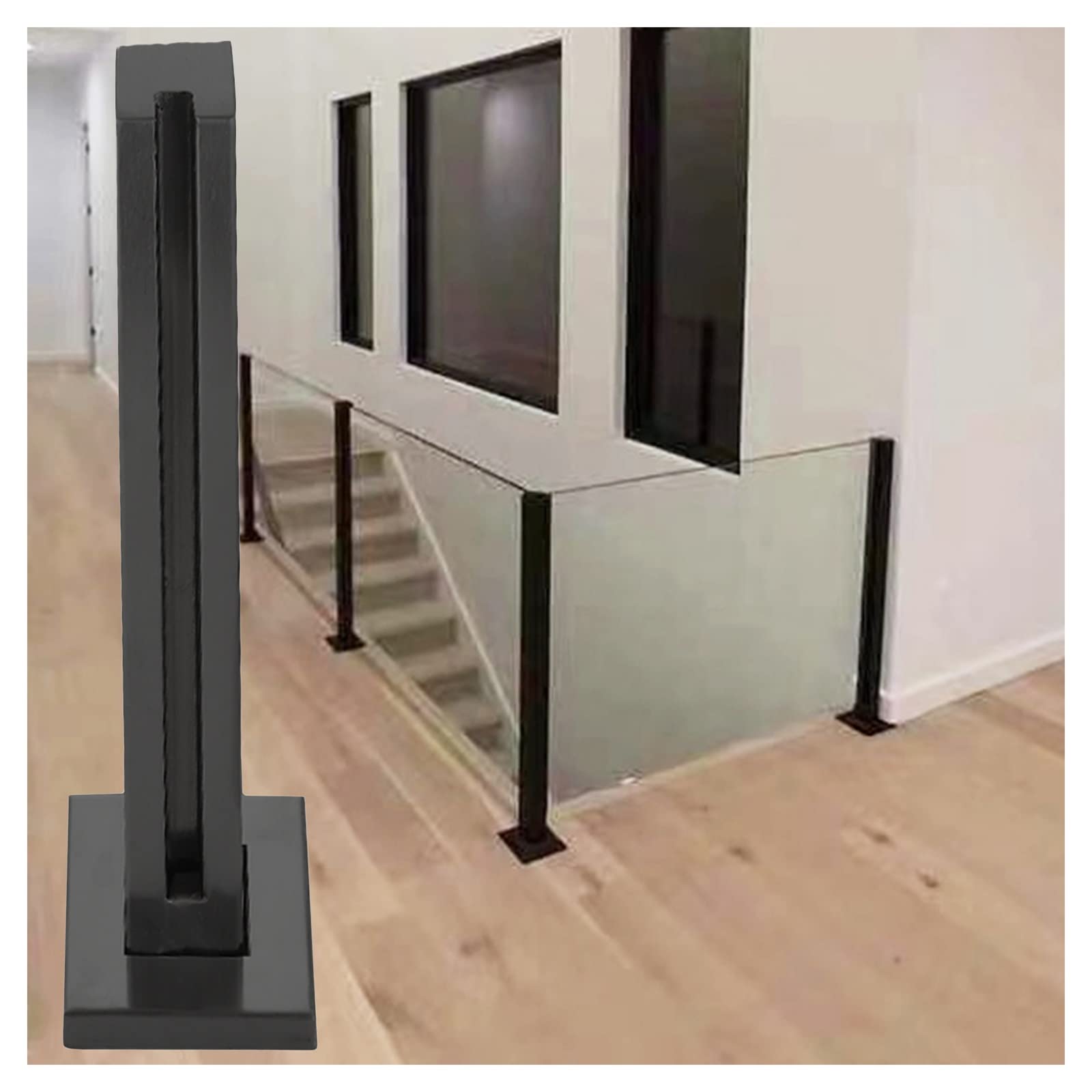 Poteau de clôture en verre noir de 140cm pour garde-corps de terrasse