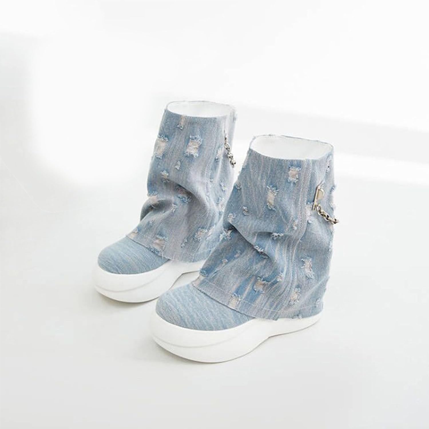 Ladies Winter Boots Thick Sole Washed Denim Unique Design Short Boots Casual Style