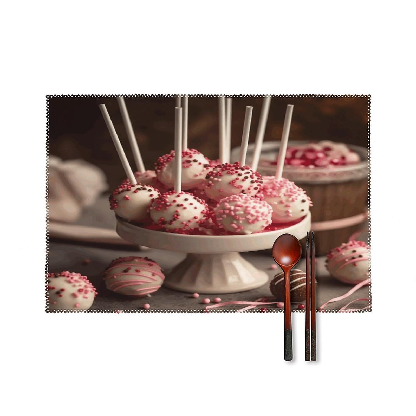 Stack of Cake Pops Placemats Washable Canvas Place Mats Decoration Placemat for Dining Table Easy to Clean Tables Mat Set of 6 for Kitchen Dining Room Coffee Table