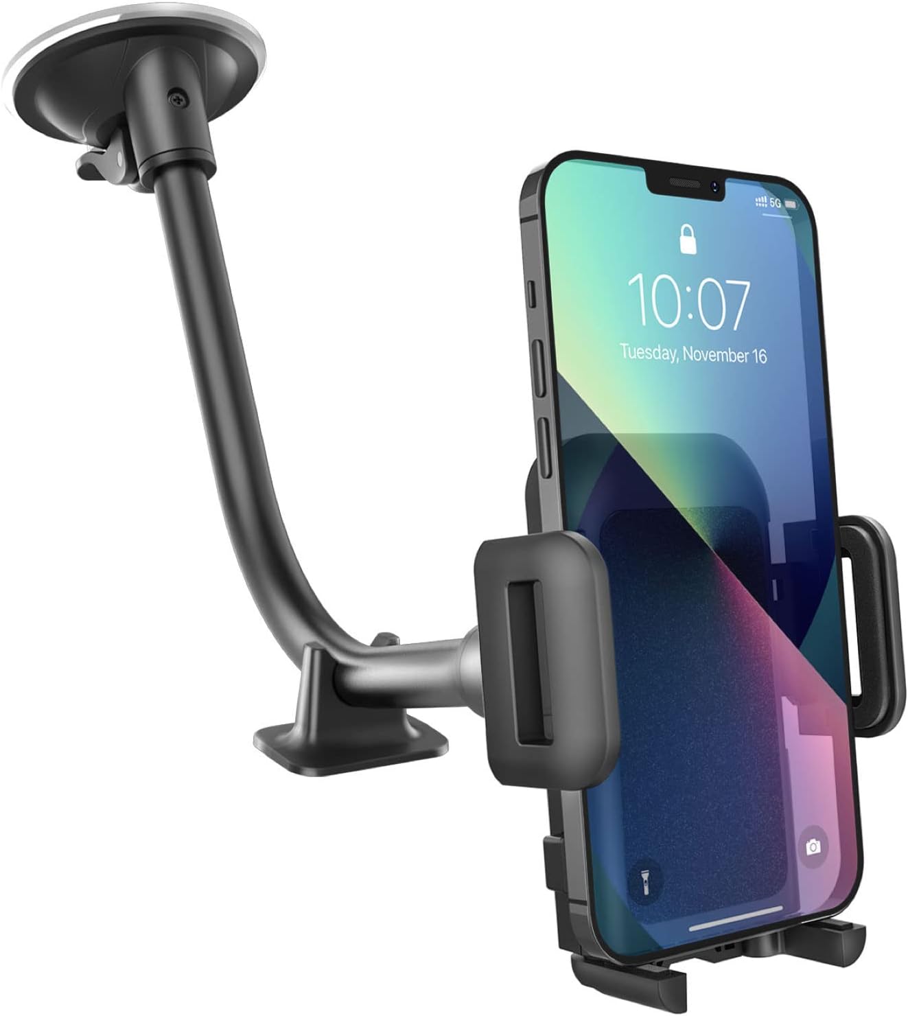 GVTECH Car Phone Holder, Universal Windscreen Car Mount Grip Flexible Long Arm Windshield Car Cradle with Extra Dashboard Base for iPhone 12 11 Pro Max Xs Max Xr X 8 7 6S, Galaxy S20/S10 Note LG
