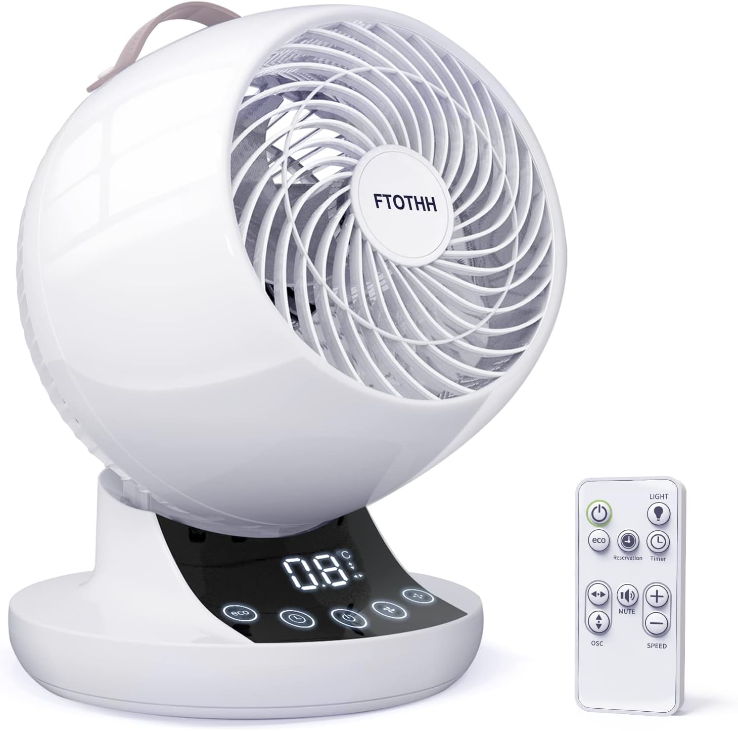 – FTOTHH Air Circulator Desk Fan, 20 dB Quiet Electric Cooling Fan for Bedrooms, Energy Efficient, Turbo Oscillating with Remote Control, 12H Timer, Touch Panel, 12 Speed for Home Office