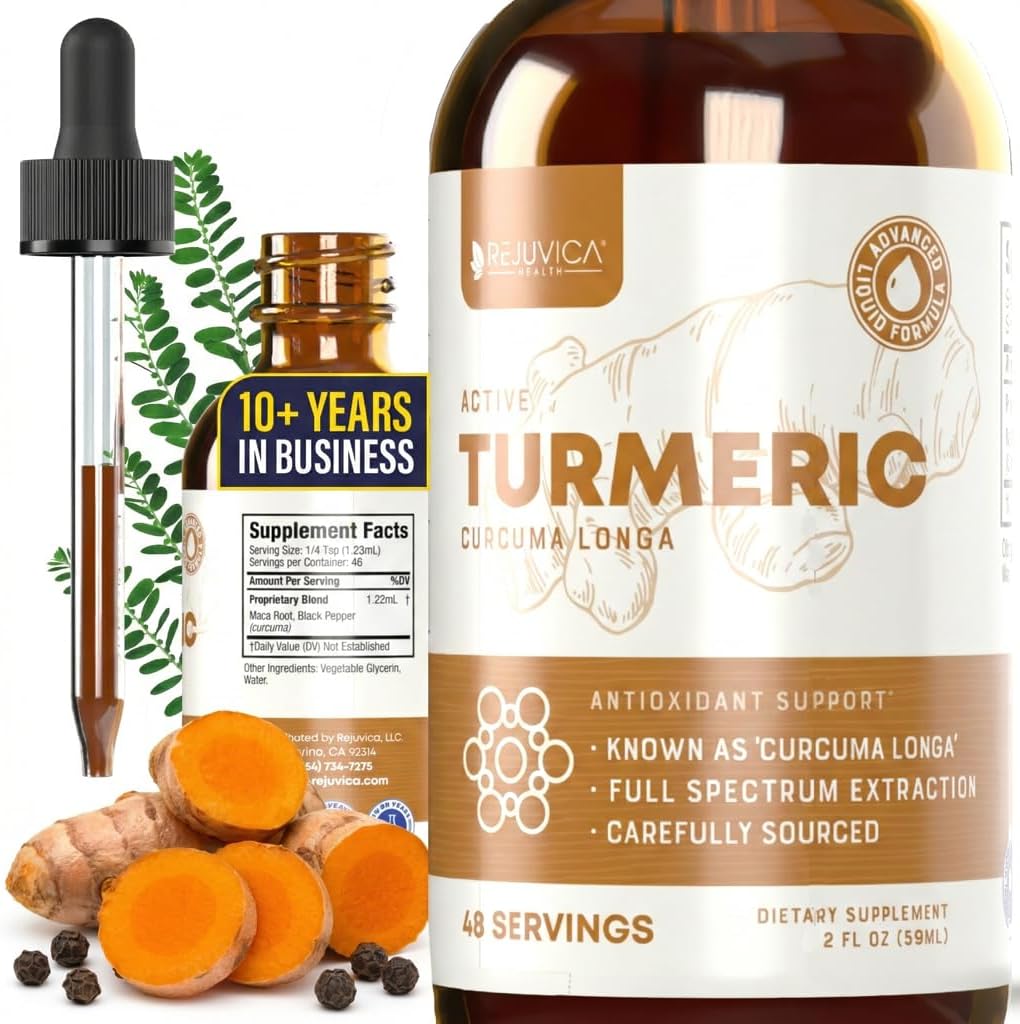 Turmeric Curcumin Liquid Drops with Black Pepper Extract | Turmeric Root Supplement for Joint Support, Antioxidant & Immune Health | High Absorption with Piperine | Non-GMO | 1+ Month Supply