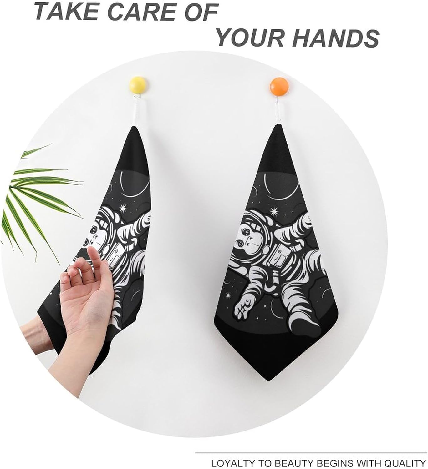 Space Travel Astronaut Monkey Hand Towels for Bathroom Kitchen Towels Small Towel Handkerchiefs with Hanging Loop 4PCS