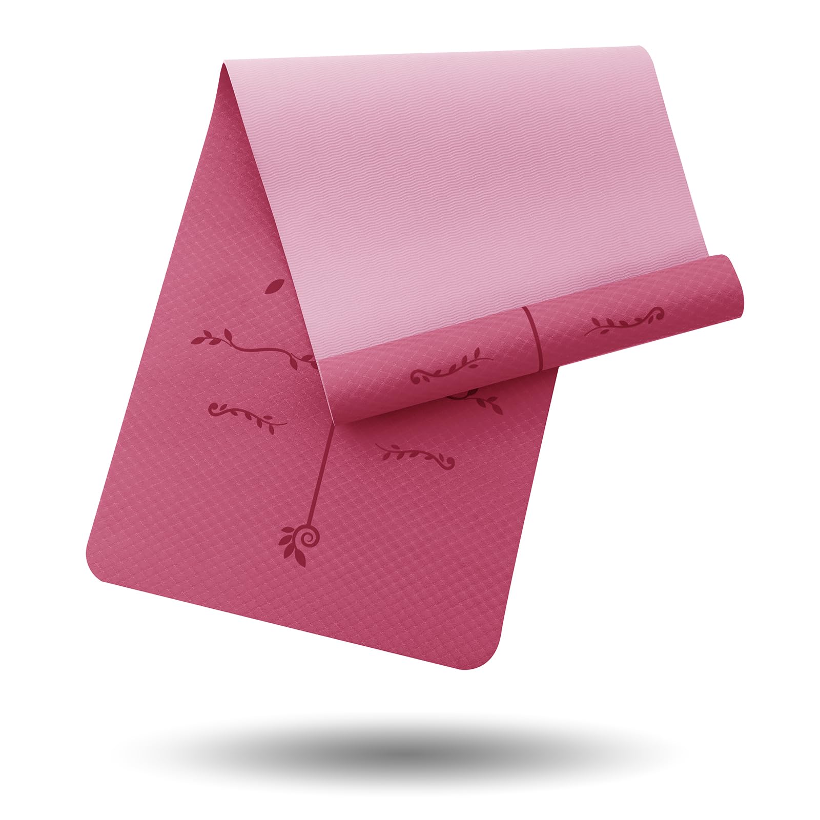 Narwhal Yoga Mat with Alignment Lines, Non-Slip Yoga Mat, Sports Mat for Fitness & Pilates, Gymnastics Mat, 6 mm Thick, Environmentally Friendly TPE Material, 183 x 61 cm (Pink/Pink, 6 mm)