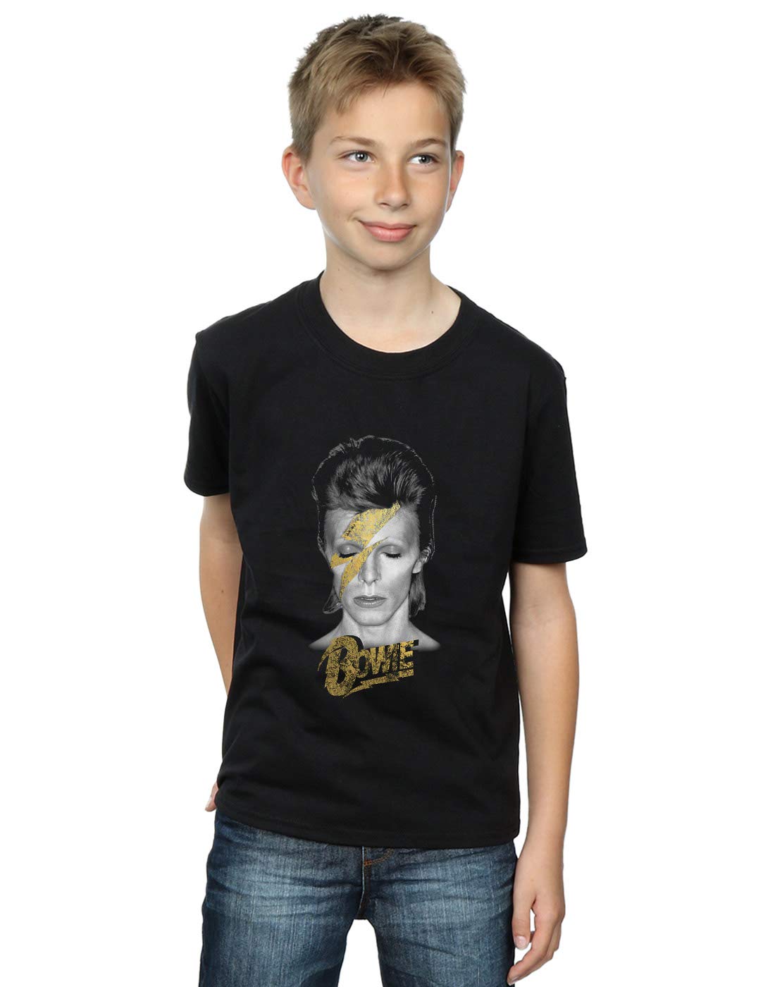 David Bowie Boys Aladdin Sane Gold Bolt T-Shirt Black 7-8 Years