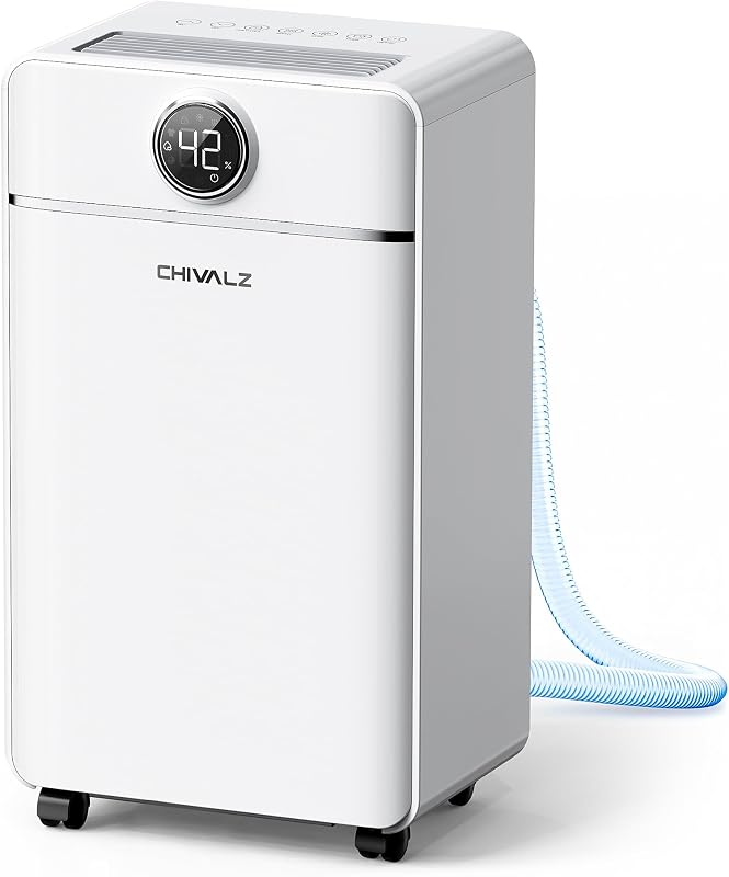 Dehumidifier for Basement Home, Bedroom, with Drain Hose, Defrost, 24H Timer, 42dB Quiet Smart Humidity Control, Child Lock, 1 Pack