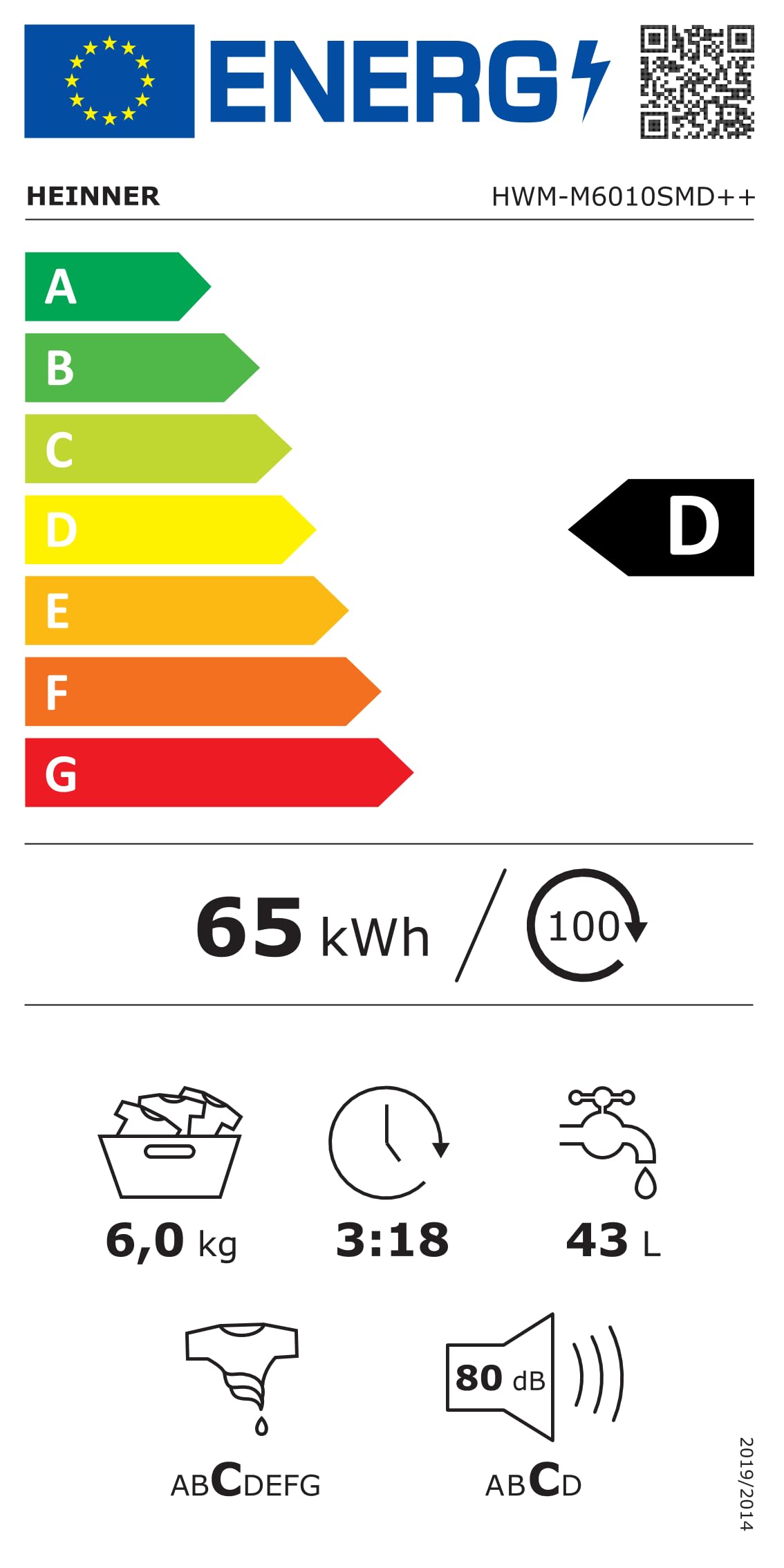 Slim Waschmaschine HWM-M6010SMD++ – 6 kg Fassungsvermögen | 1.000 U/min Schleuderdrehzahl - Energieeffizienzklasse A, Digital-Display - Weiß - 5 Jahre Garantie