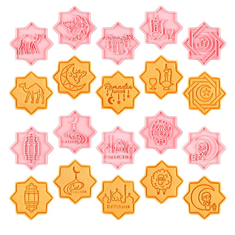 JENKEM Ramadan Eid al Adha Corban Festival Id al-Adjha Cookie Cutters Set 10pcs Holiday Baking Set and DIY Fun 3D Ramadan Cookie Stamps for Kids Fondant Mould Ramadan Party Supplies