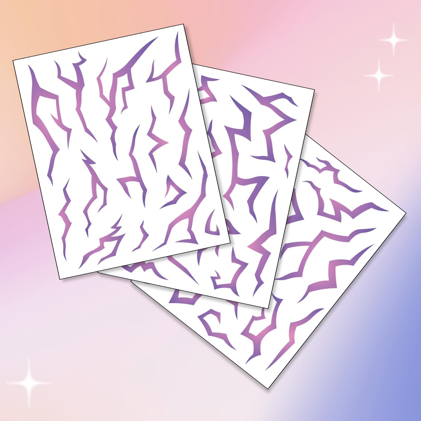 3 arkusze UV KPOP Glow tymczasowe tatuaże kostiumowe Demon Hunters, fioletowy wzór energii demonów, aktywowany czarnym światłem neonowy niebieski, fałszywe naklejki na cosplay, festiwale, rave i