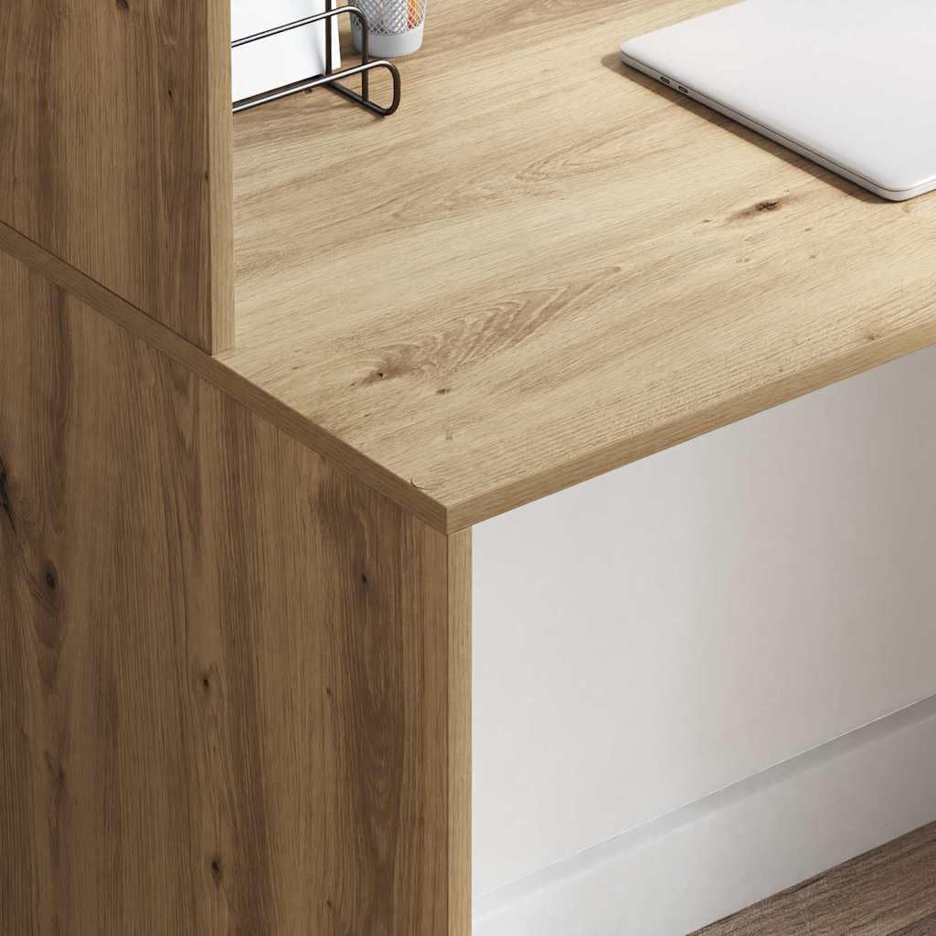 Scrivania in legno di rovere Artisan, 102 x 50 x 124 cm, con ripiano, moderno tavolo da ufficio per casa e studenti, autoportante, compatto