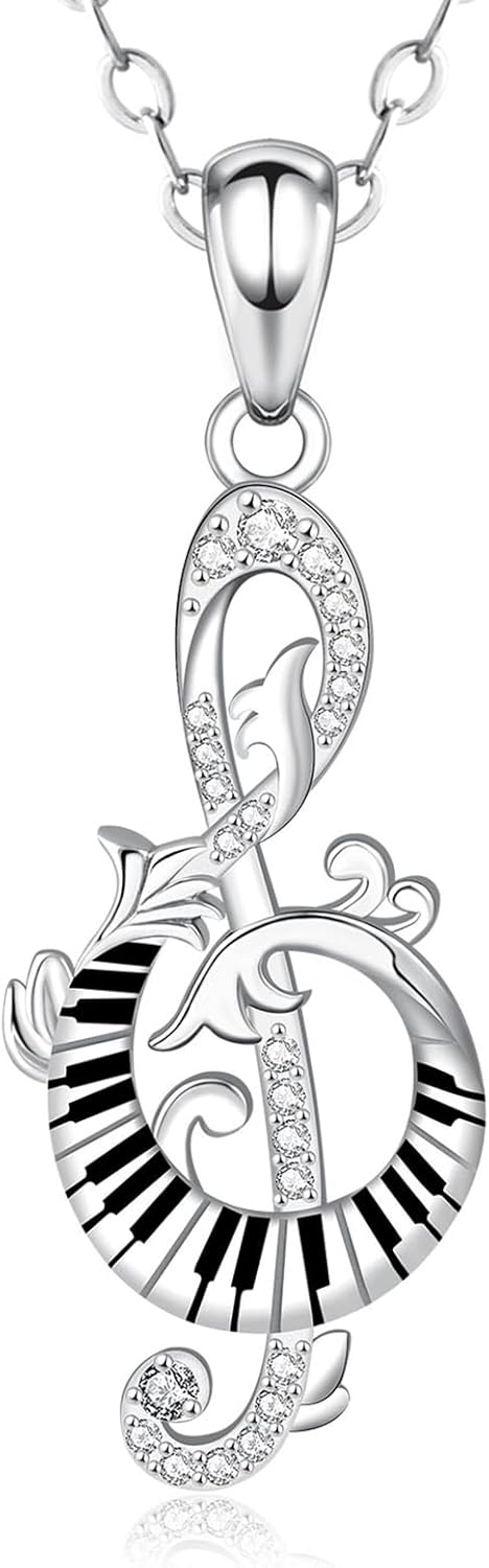 Music Note Necklace for Women: 925 Sterling Silver Piano Pendant Dainty Musical Jewelry for Music Lovers Pianist Singer Teacher Valentines Day Christmas Gift